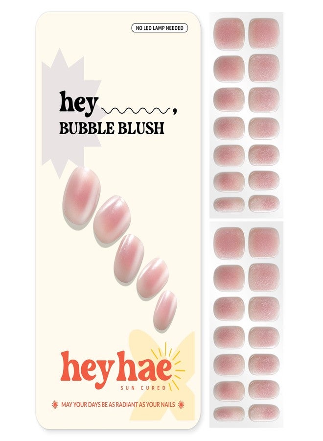 Heyhae Semi Cured Gel Nail Strips | No LED Lamp Needed | Summer, Marble, Pink | Easy Apply & Remove, Salon Quality | Includes 28 Strips, 1 Prep Pads, Nail File & Wooden Stick - Hey, Bubble Blush - Image 1